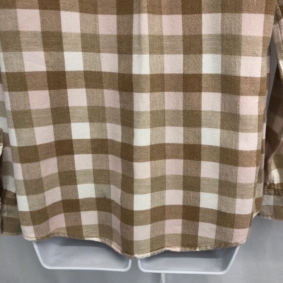 Lands End Womens Flannel Shirt Top Size 10 Long Sleeve Button Down Tan Pink - Picture 12 of 12
